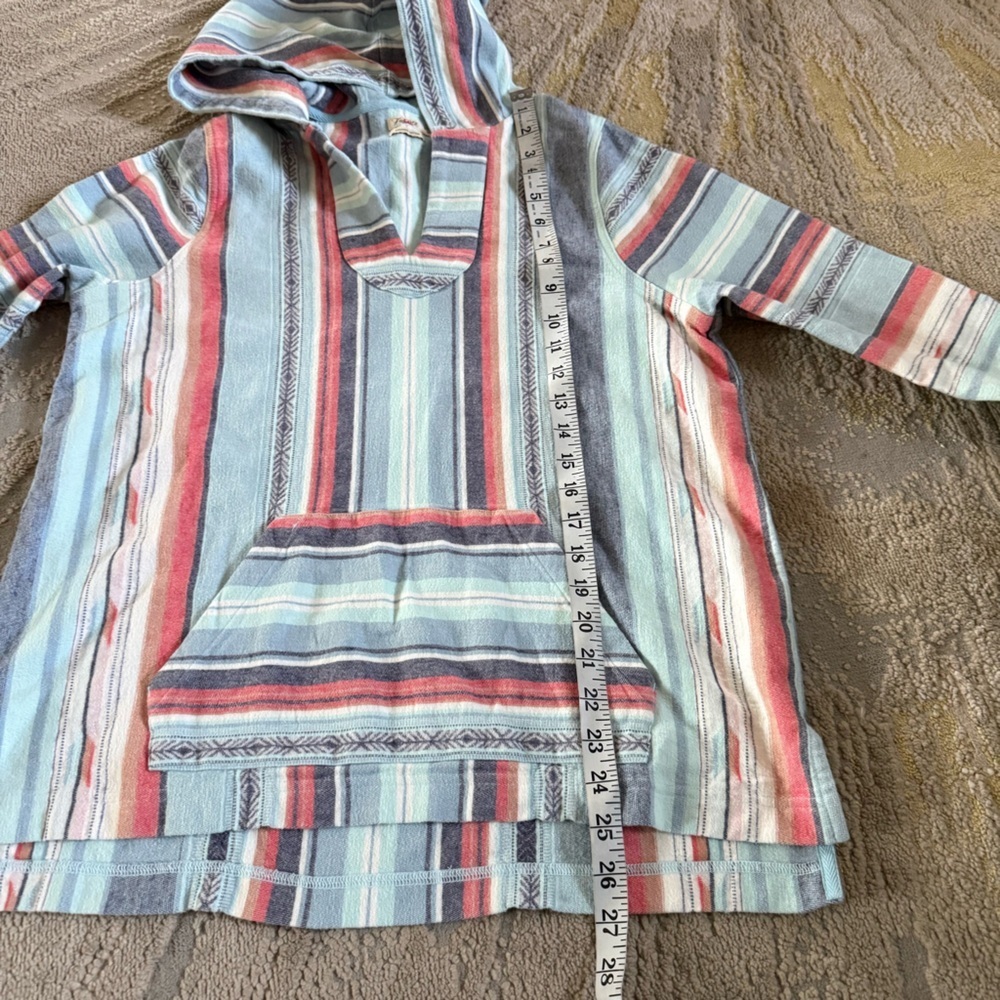 Faherty Baja Poncho sweater pullover hood stripe blue organic cotton medium - Picture 9 of 12